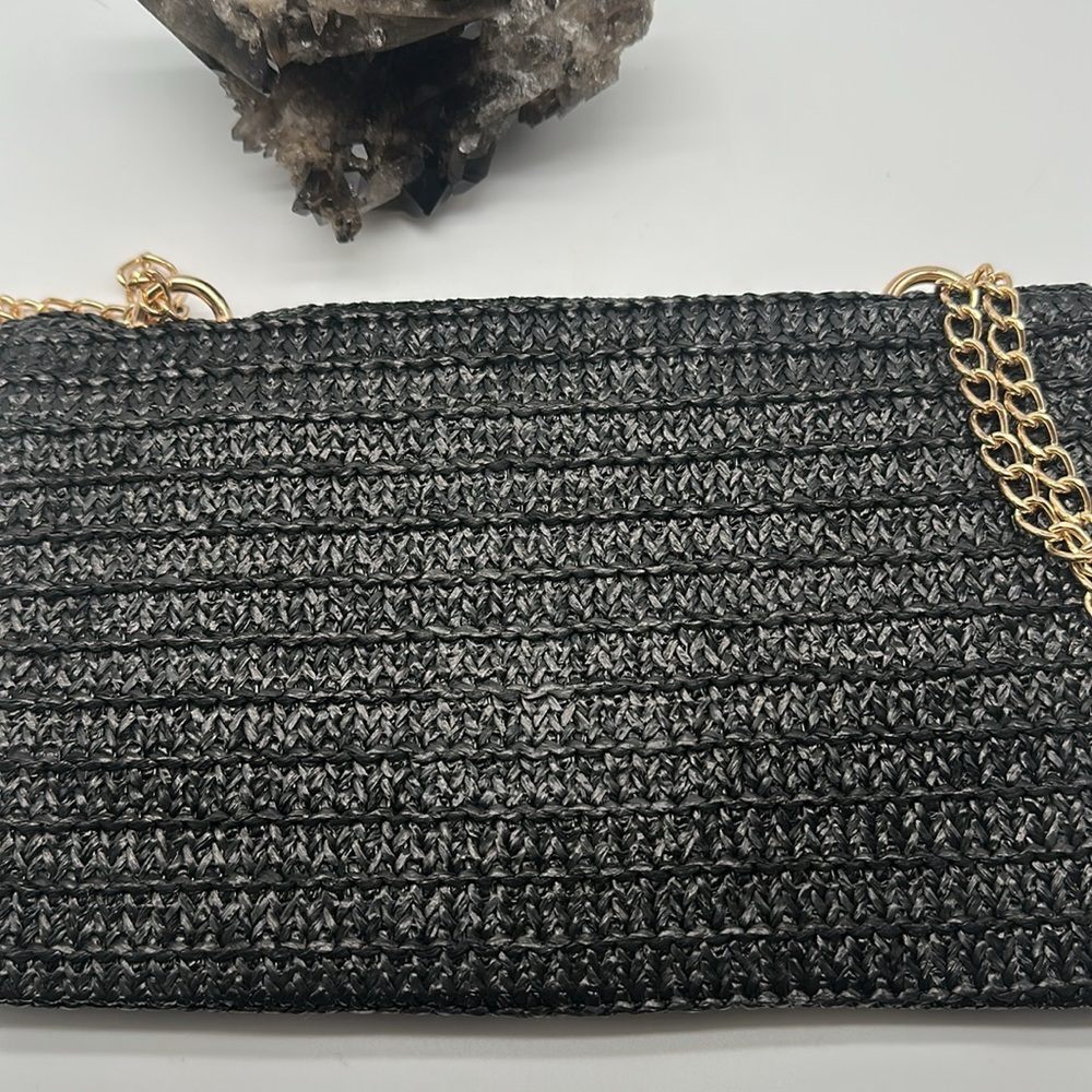 Elegant Black Clutch with Gold Chain - Picture 3 of 5